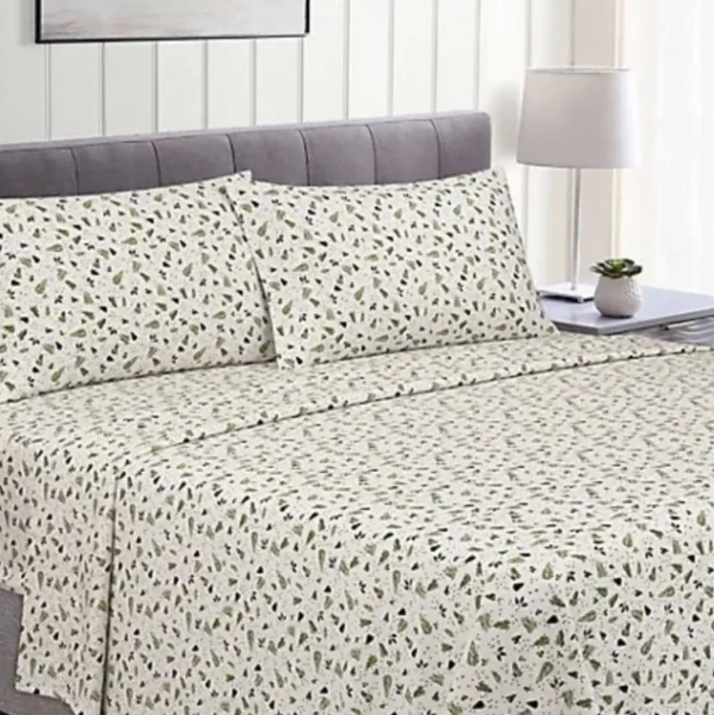 Bee & Willow Heavyweight Cotton Flannel Queen Sheet Set Christmas Foliage NEW